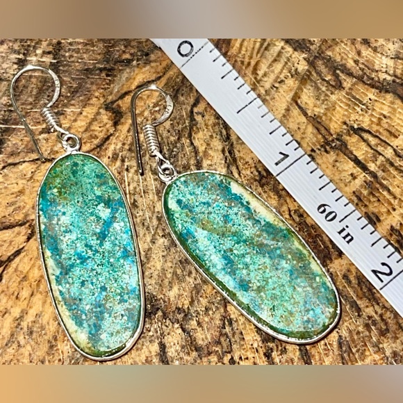 Chrysocolla Earrings 2” - Picture 7 of 8